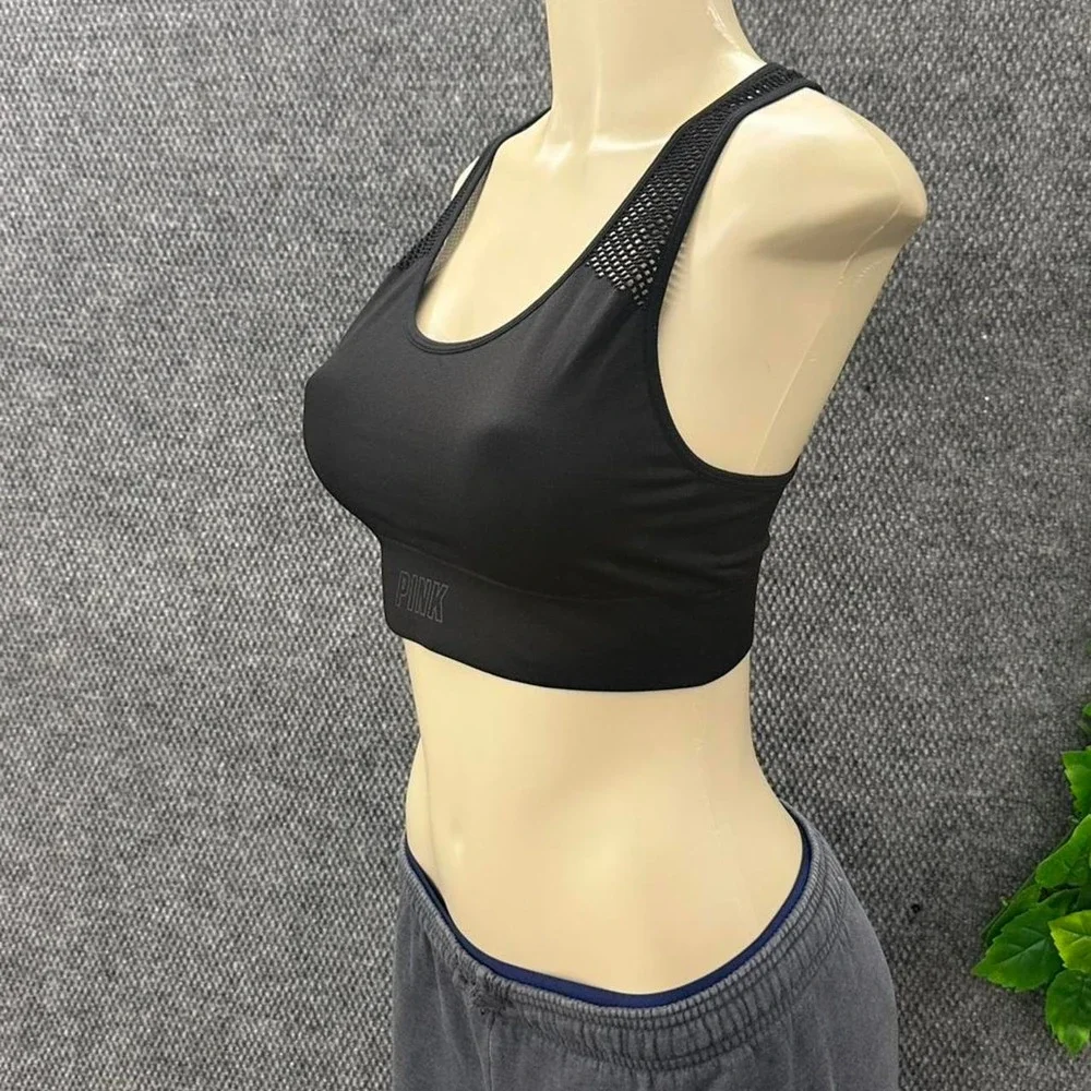 PINK Victoria's Secret Black Mesh Racerback Lightly Lined Sports Bra Large